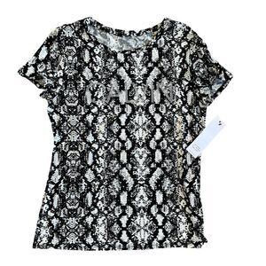 Calvin Klein Black And White Short Sleeve Shirt Blouse Size Medium NWT